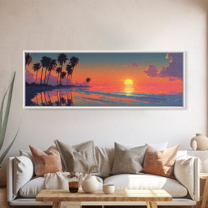 Orange Sunset Palm Beach Lagoon Wall Art, Tropical Canvas Print, Coastal Decor, Beach House Decor, Ocean Living Room Art