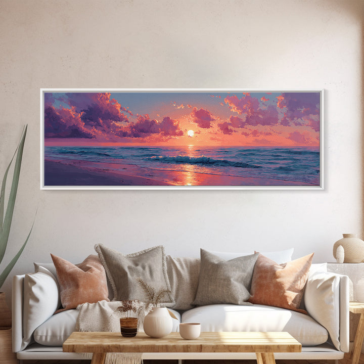 Pink Ocean Sunset Beach Wall Art, Coastal Canvas Print For Bedroom Decor, Seascape Art Print And Beach House Decor Gift For Her