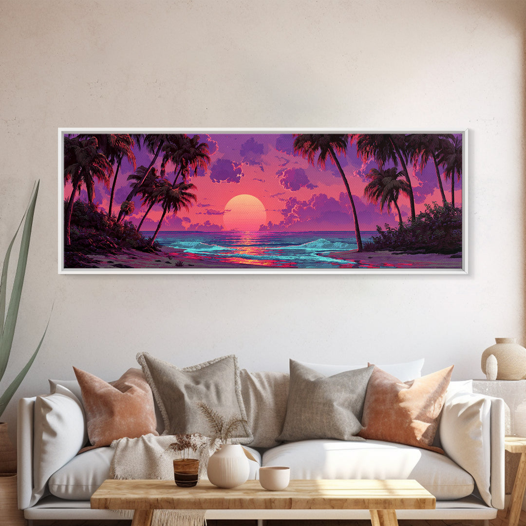 Tropical Sunset Beach With Palm Trees Wall Art, Ocean Canvas Print, Coastal Decor, Beach House Decor, Living Room Art, Tropical Decor