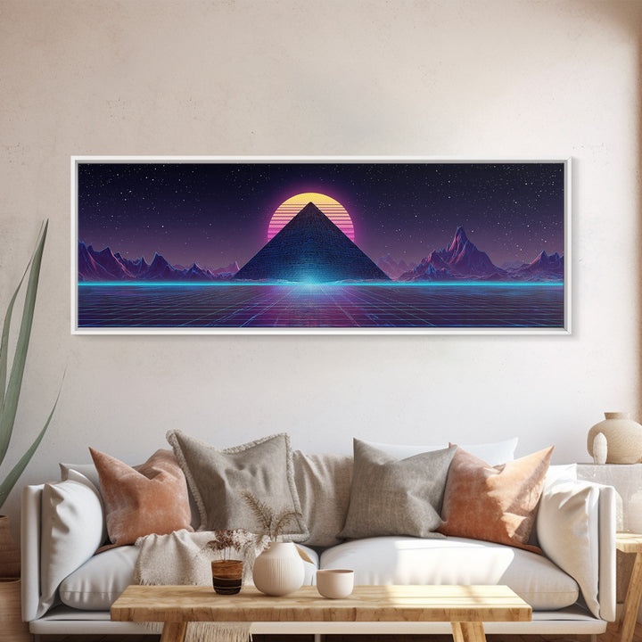 Neon Synthwave Pyramid Starfield Canvas Print, Futuristic Wall Art, Cyberpunk Decor, Retro Sci Fi Poster, Gaming Room Art