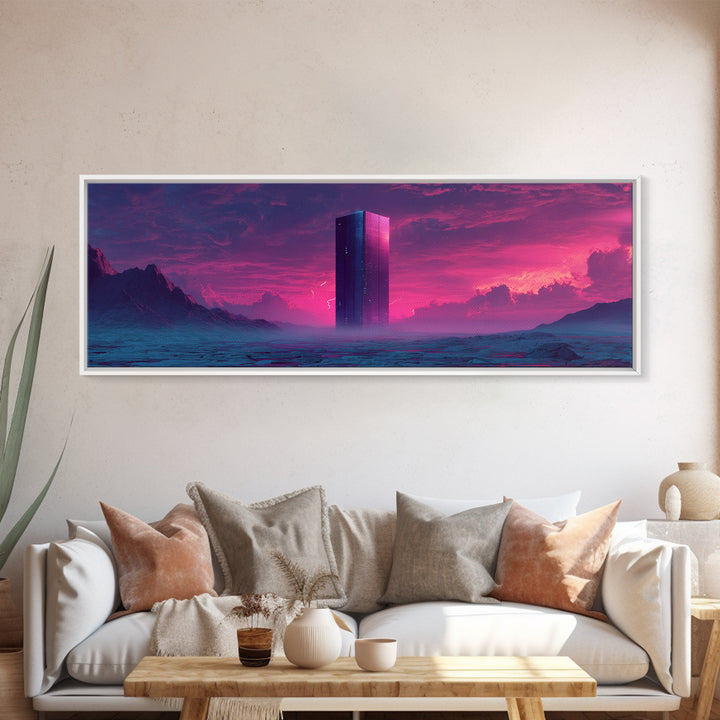 Neon Futuristic Monolith Desert Canvas Print, Sci Fi Wall Art, Alien Landscape Decor, Cyberpunk Poster, Dystopian Gift Idea