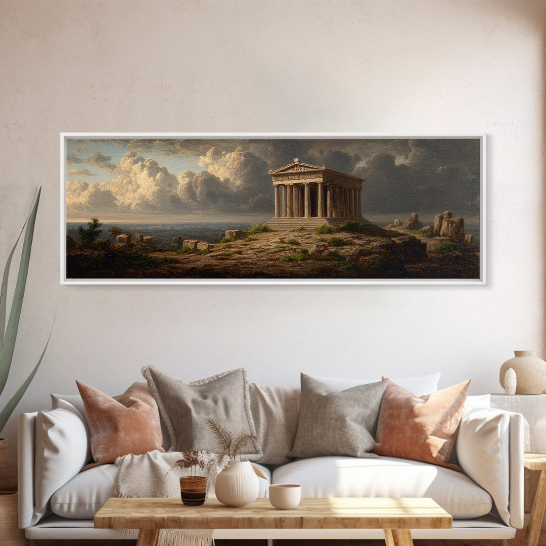 Ancient Greek Temple Under Storm Clouds Canvas Print, Classical Landscape Wall Art, European Decor, Fine Art Print, Office Decor