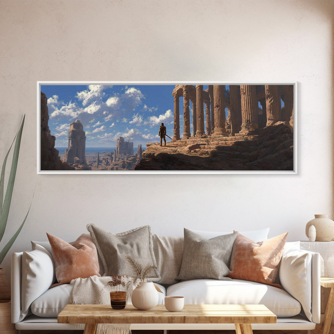Ancient Temple Ruins At Sunrise Wall Art, Epic Fantasy Landscape Canvas Print, Classical Architecture Decor For Living Room