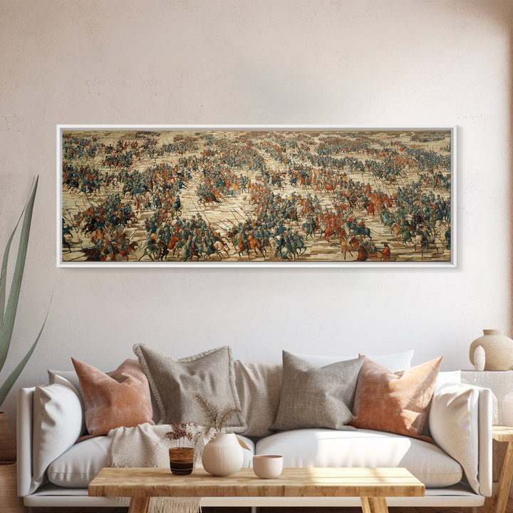 Vast Ancient Battlefield Wall Art, Epic Panoramic Battle Scene Canvas Print, Historical Army Decor For Large Living Room