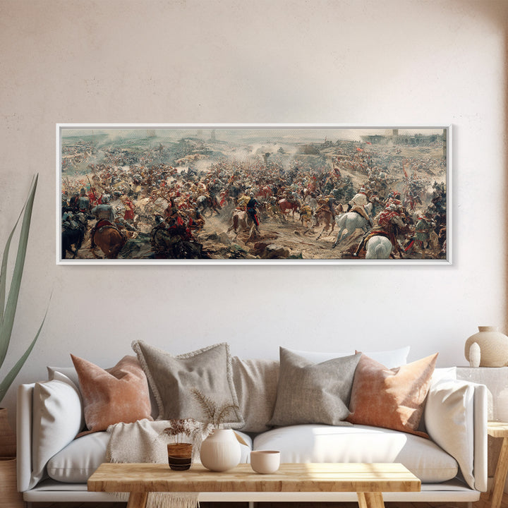 Epic Cavalry Charge Across Vast Battlefield Wall Art, Panoramic Historical Battle Canvas, Classical Living Room Decor Gift