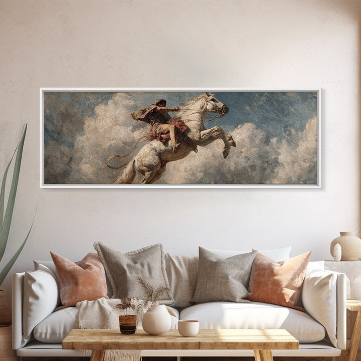 Wild Rider On Rearing White Horse Wall Art, Western Canvas Print, Equestrian Decor, Rustic Masculine Living Room Art Gift