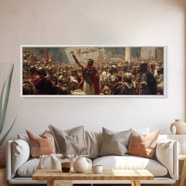 Roman General Addressing Legion Wall Art, Ancient Empire Framed Canvas Print, Historical Battle Decor For Study And Office