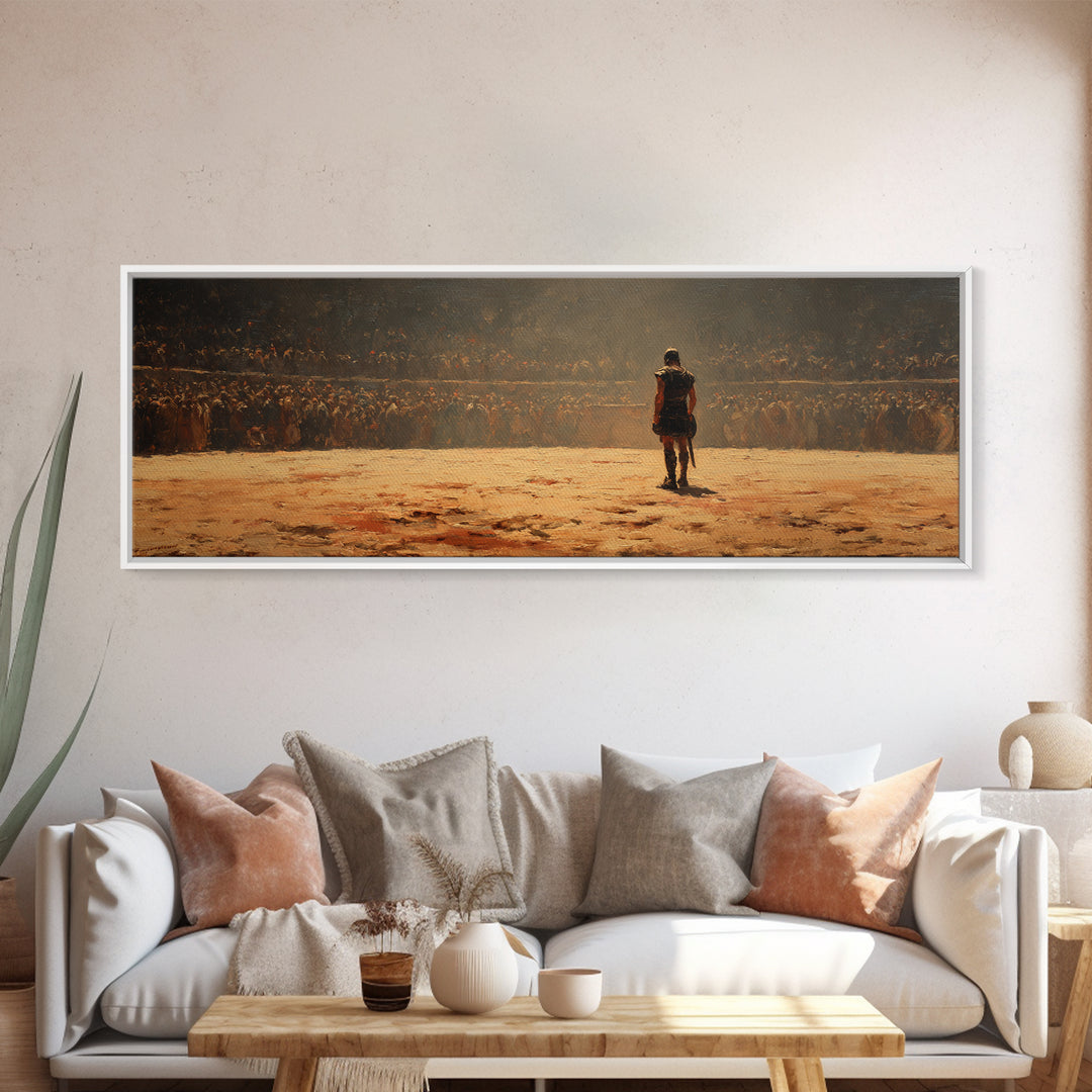 Lone Warrior Before Vast Army Wall Art, Epic Battle Scene, Historical Fantasy, Masculine Office Decor, Large Horizontal Art