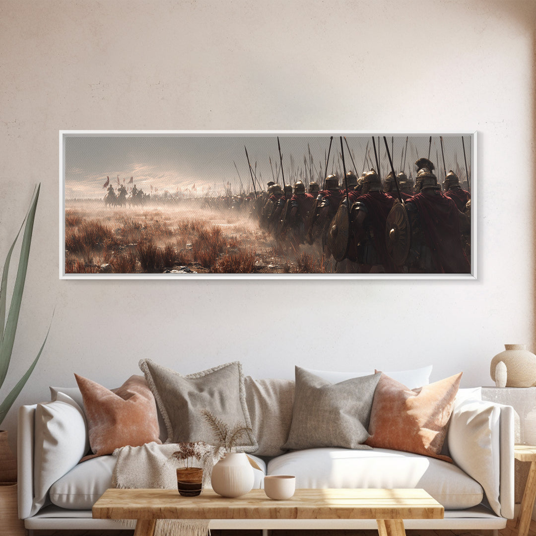 Ancient Spear Army In Mist Wall Art, Roman Legion Battle Scene, Historical Decor, Masculine Office, Large Canvas Print, Gift For Him