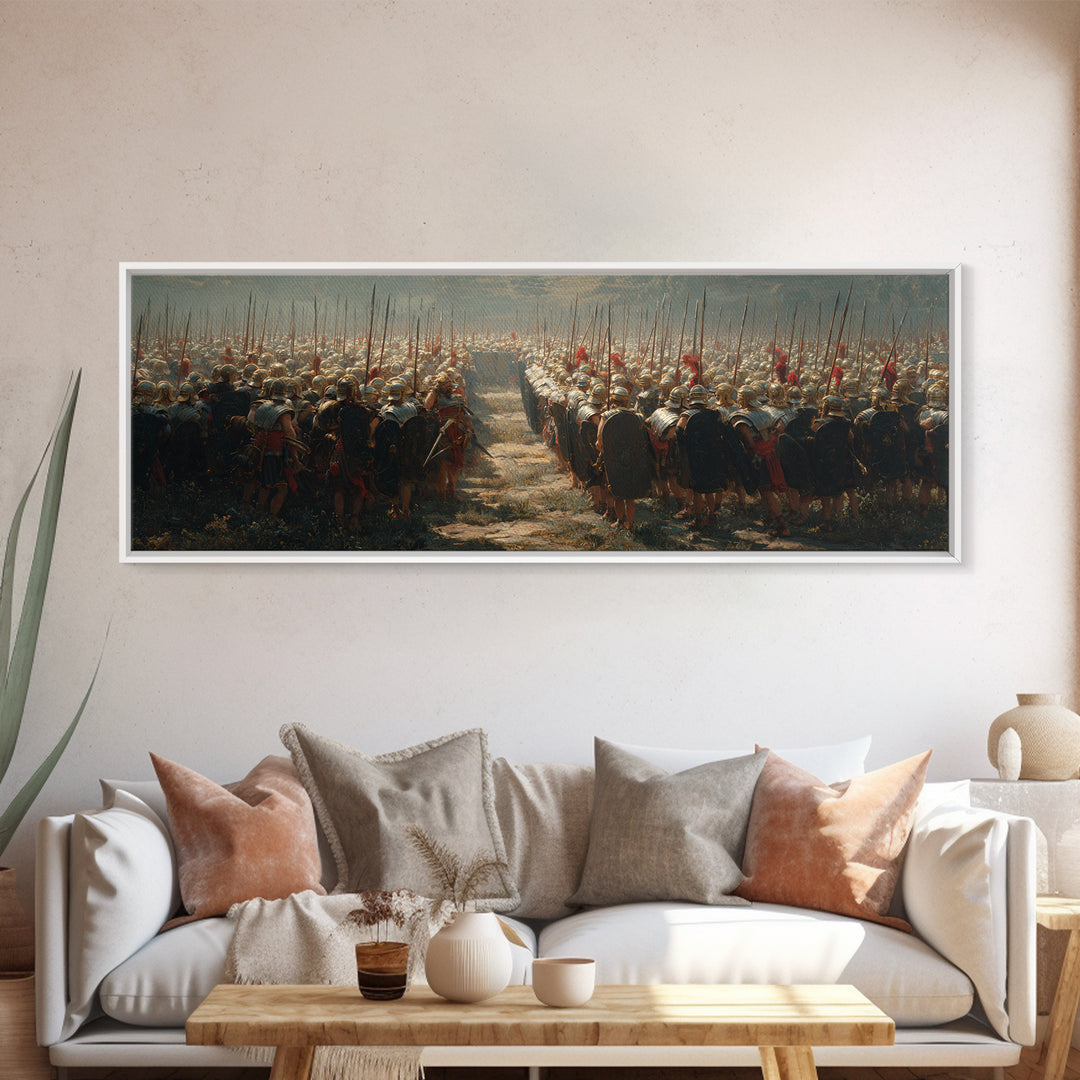 Ancient Army Spear Formation Wall Art, Panoramic Historical Battlefield Canvas, Masculine Office And Living Room Decor Gift