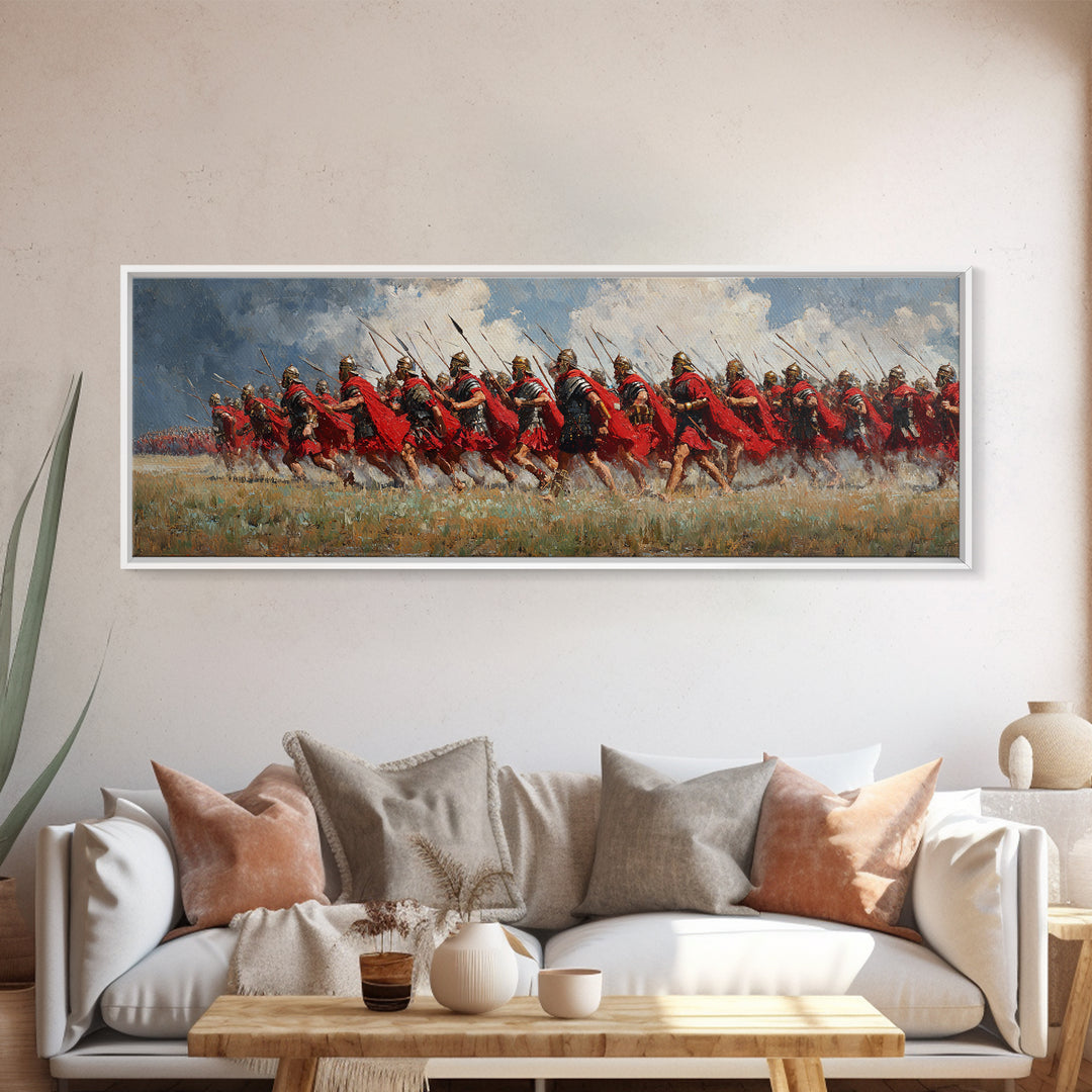 Roman Legion Charge In Red Cloaks Wall Art, Epic Battle Canvas, Historical War Painting, Masculine Office Decor, Gift For Him