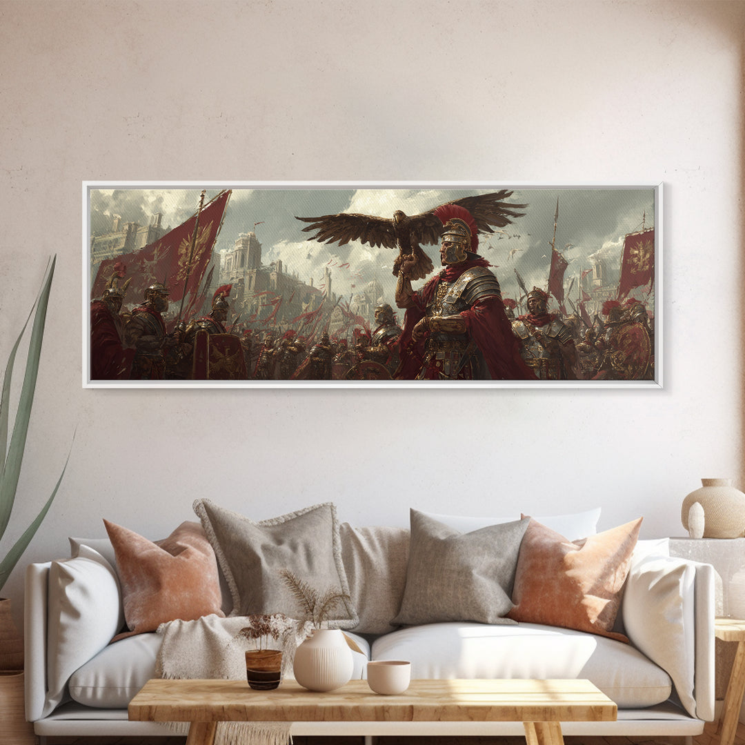 Roman General With Eagle Standard Framed Canvas Print, Ancient Legion Wall Art, Historical Battle Decor, Gift For Him, Office Poster