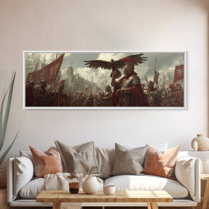 Roman General With Eagle Standard Framed Canvas Print, Ancient Legion Wall Art, Historical Battle Decor, Gift For Him, Office Poster