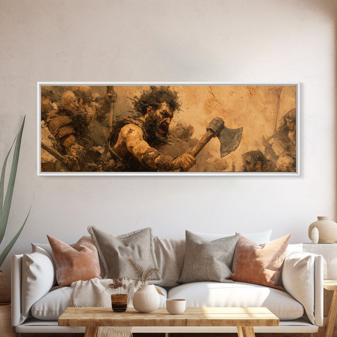 Berserker Warrior With Battle Axe Wall Art, Viking Fantasy Painting, Rustic Masculine Decor, Man Cave Decor, Gift For Him
