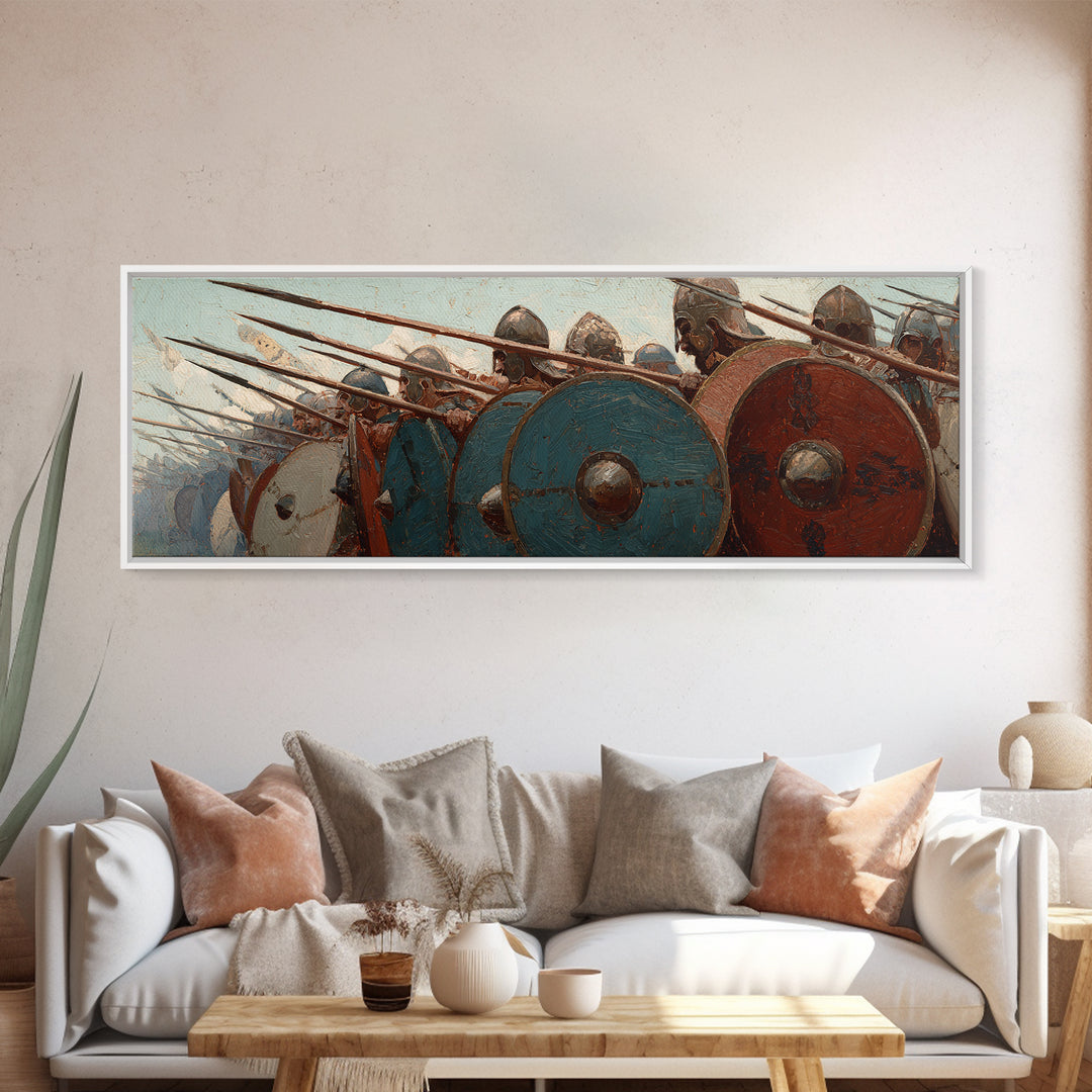 Ancient Phalanx Shields And Spears Wall Art, Greek Warrior Battle Scene, Historical Fine Art Print, Masculine Office Decor