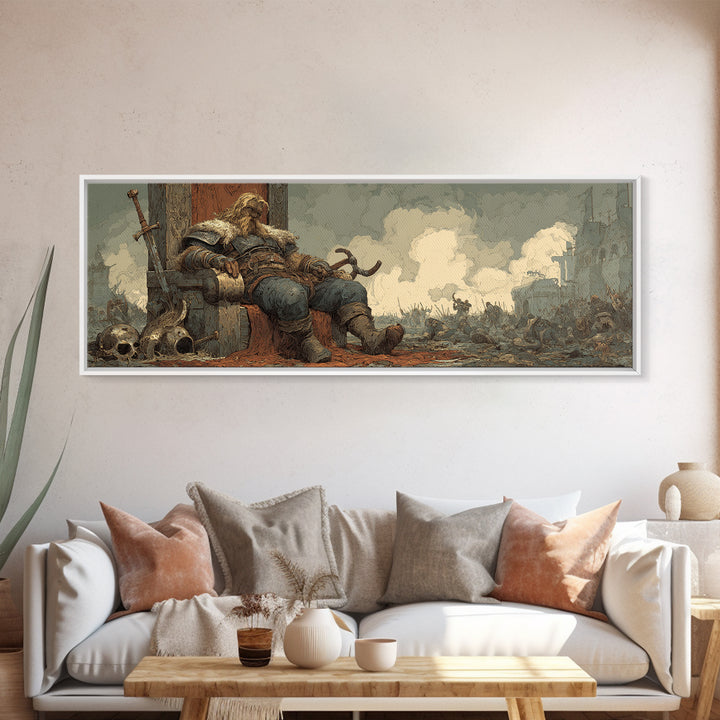 Fallen Knight With Sword Dark Fantasy Wall Art, Medieval Gothic Canvas Print, Moody Masculine Office And Game Room Decor