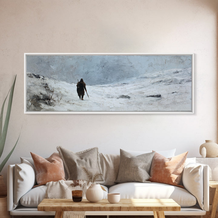 Lone Traveler In Snowy Winter Valley Canvas Print, Minimalist Landscape Wall Art, Nordic Decor, Calming Wall Decor, Bedroom Art