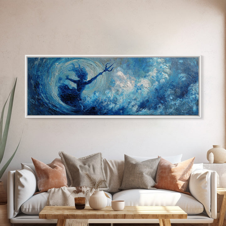 Blue Storm Sea Goddess Canvas Print, Mystical Ocean Wave Fantasy Art, Coastal Wall Decor, Ethereal Statement Artwork For Bedroom