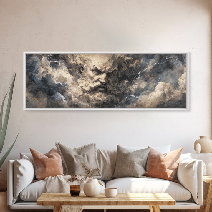 Storm God Face In Thunderclouds Wall Art, Mythological Canvas Print, Dramatic Baroque Decor, Dark Academia Fine Art Print