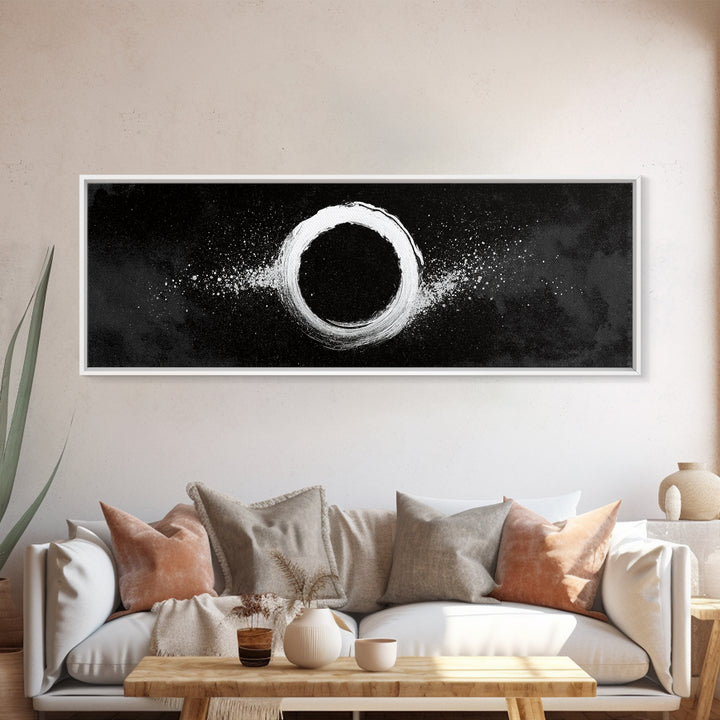 Black And White Eclipse Wall Art, Cosmic Abstract Canvas Print, Minimalist Moon Art, Space Decor, Modern Office Poster, Galaxy Decor