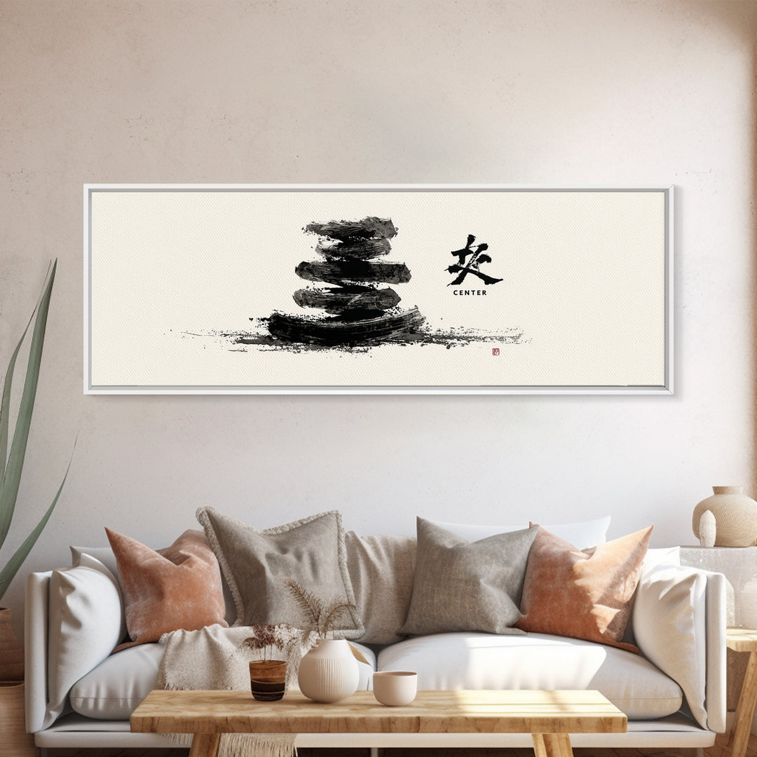 Zen Ink Stacked Stones Wall Art, Minimalist Japanese Meditation Decor, Black And White Spa Art Print, Calm Spa Home Decor