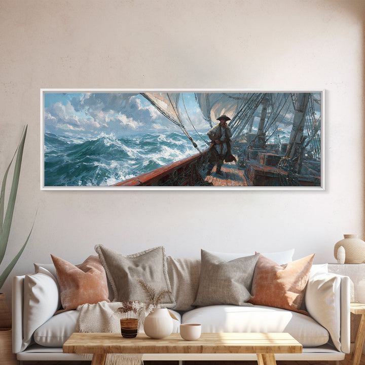 Stormy Tall Ship Captain At Sea Canvas Print, Nautical Wall Art, Ocean Seascape, Coastal Decor, Sailboat Painting Gift For Him
