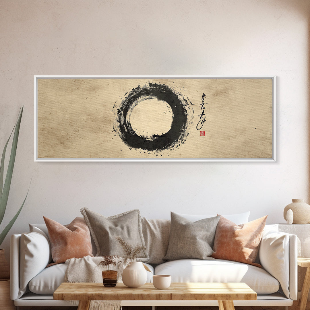 Zen Enso Ink Circle Canvas Print, Japanese Calligraphy Wall Art, Minimalist Black And White Decor, Meditation Room Art, Zen Gift