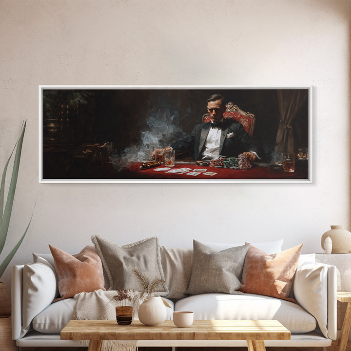 Moody Tuxedo Poker Player Framed Canvas Print, Casino Wall Art, Speakeasy Decor, Man Cave, Dark Academia Gift For Him Wall Decor