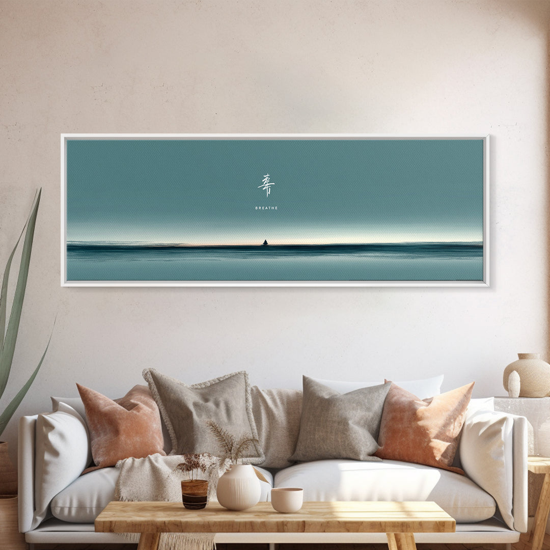 Minimal Teal Ocean Horizon With Tiny Sailboat Wall Art, Japandi Seascape Print, Calm Coastal Office Decor Gift For Home Decor