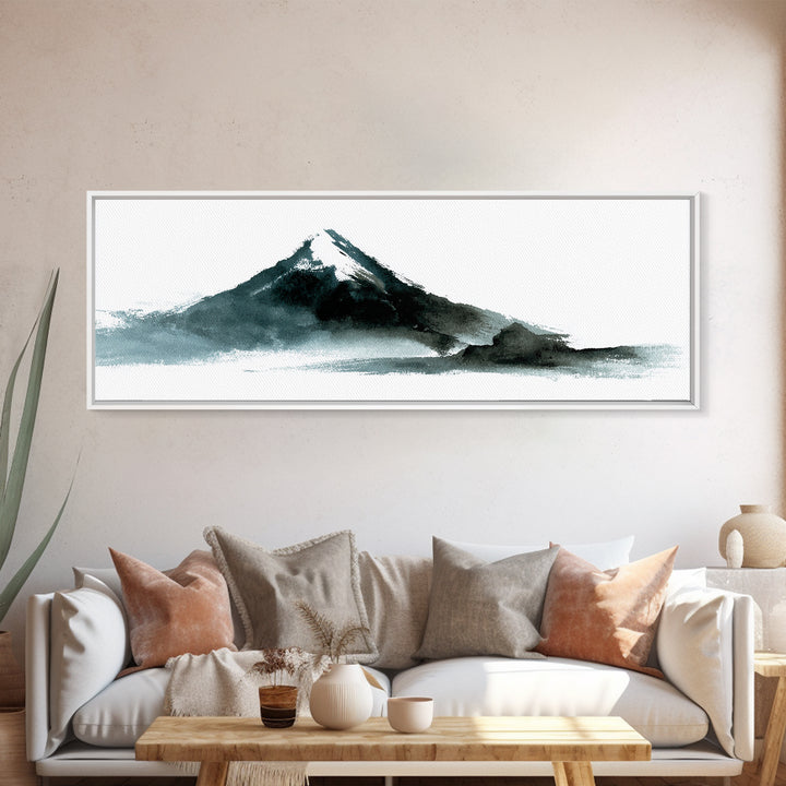 Minimalist Black Ink Mountain Landscape Wall Art, Japanese Canvas Print, Zen Decor, Neutral Office Decor, Mountain Art Print