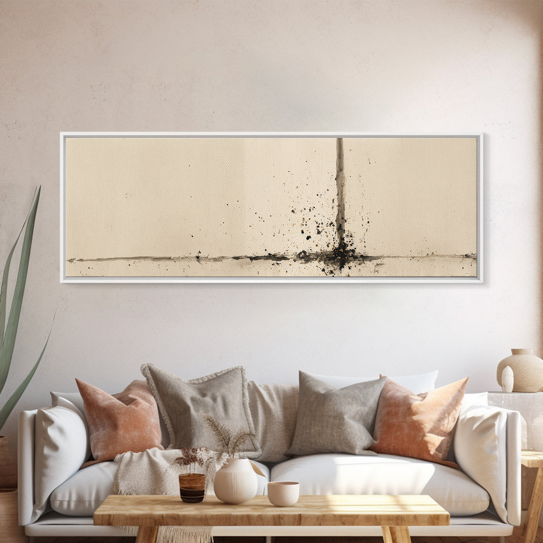 Minimal Ink Line Wall Art, Beige Abstract Canvas Print, Wabi Sabi Neutral Decor, Large Modern Minimalist Office Art Print
