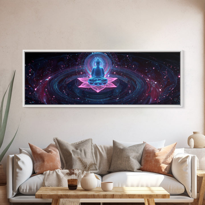 Cosmic Buddha Lotus Meditation Canvas Print, Celestial Wall Art, Psychedelic Galaxy Decor, Spiritual Yoga Room Artwork Gift