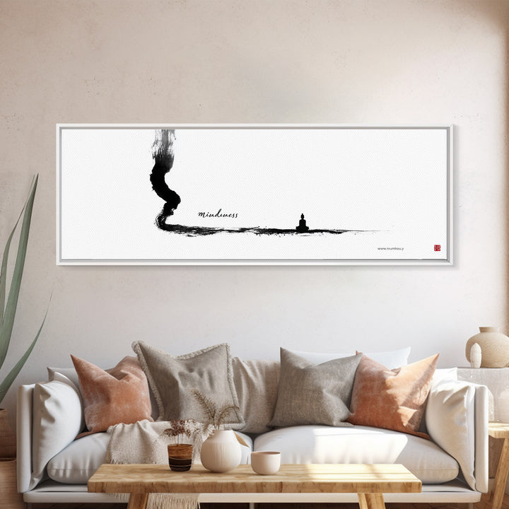 Minimalist Ink Mindfulness Canvas Print, Zen Wall Art, Meditation Decor, Black And White Art, Calming Japanese Office Wall Decor
