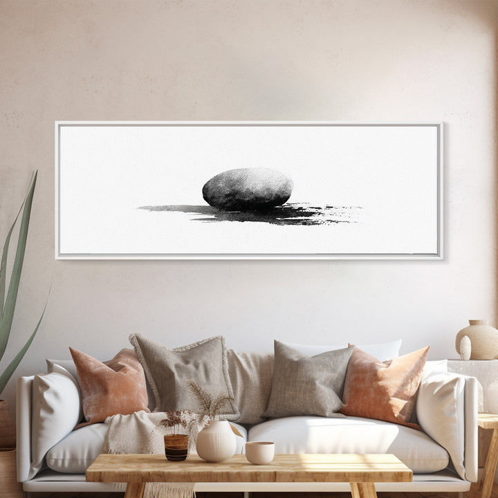 Minimalist Black Stone Wall Art, Zen Ink Drawing, Wabi Sabi Art, Black And White Art, Neutral Home Decor, Office Decor Print