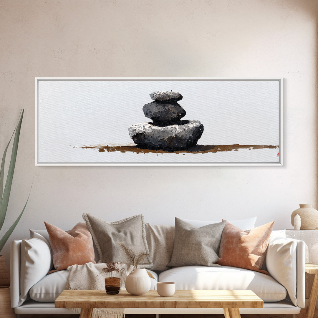 Minimal Zen Stacked Stones Canvas Print, Wabi Sabi Wall Art, Neutral Spa Decor, Meditation Room Poster, Calming Home Decor