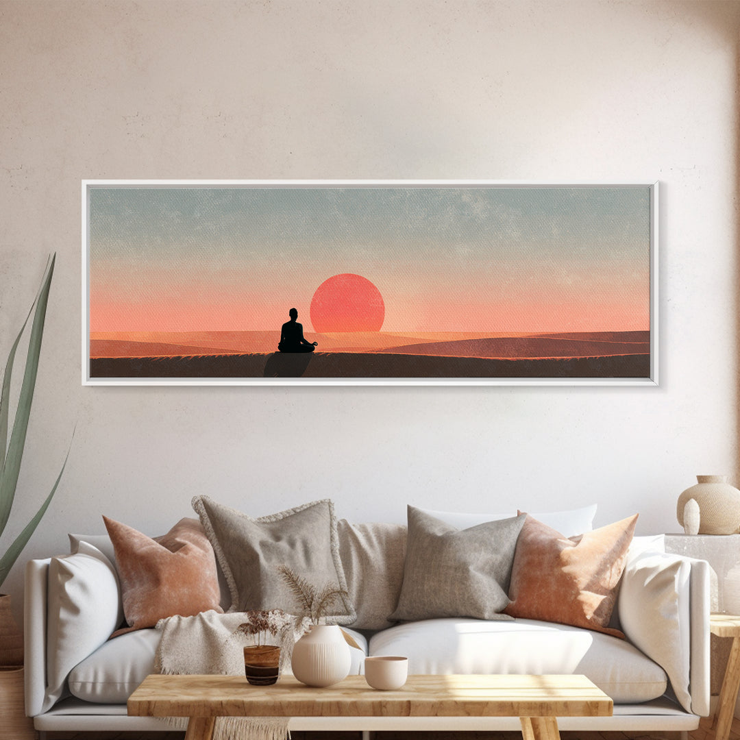 Serene Meditation Sunset Canvas Print, Minimalist Zen Wall Art, Calming Desert Landscape Decor, Yoga Room Spiritual Poster
