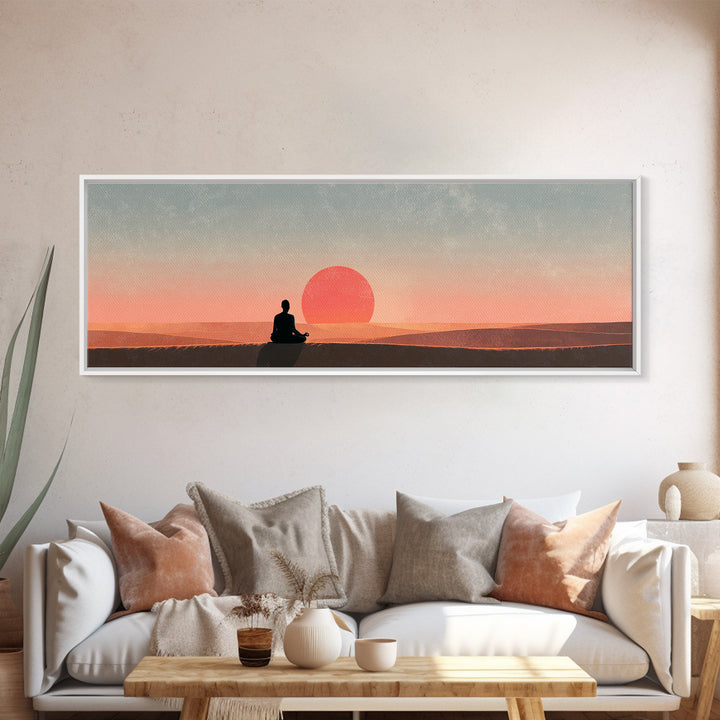Serene Meditation Sunset Canvas Print, Minimalist Zen Wall Art, Calming Desert Landscape Decor, Yoga Room Spiritual Poster