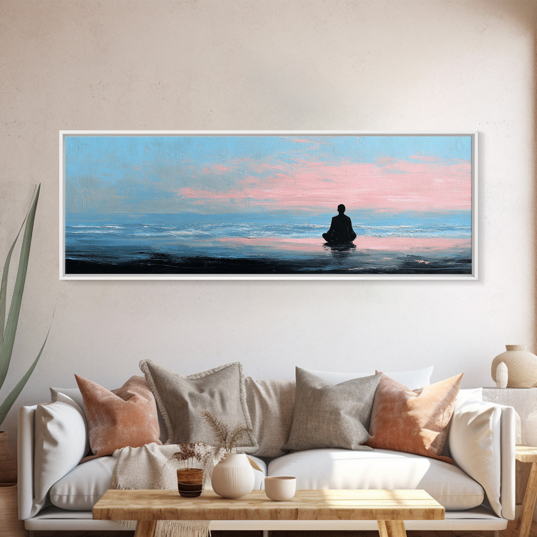 Peaceful Ocean Meditation Wall Art, Pastel Seascape Canvas Print, Zen Spa Decor For Bedroom And Yoga Room Calming Home Decor