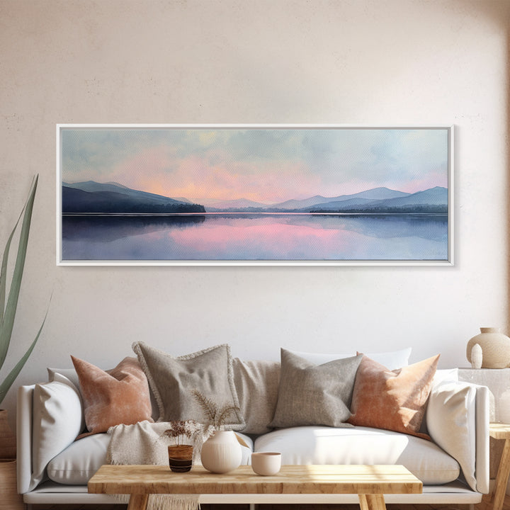 Misty Pastel Lake And Mountains Wall Art, Calming Landscape Print, Minimalist Wall Art, Blue Bedroom Art, Serene Japandi Decor
