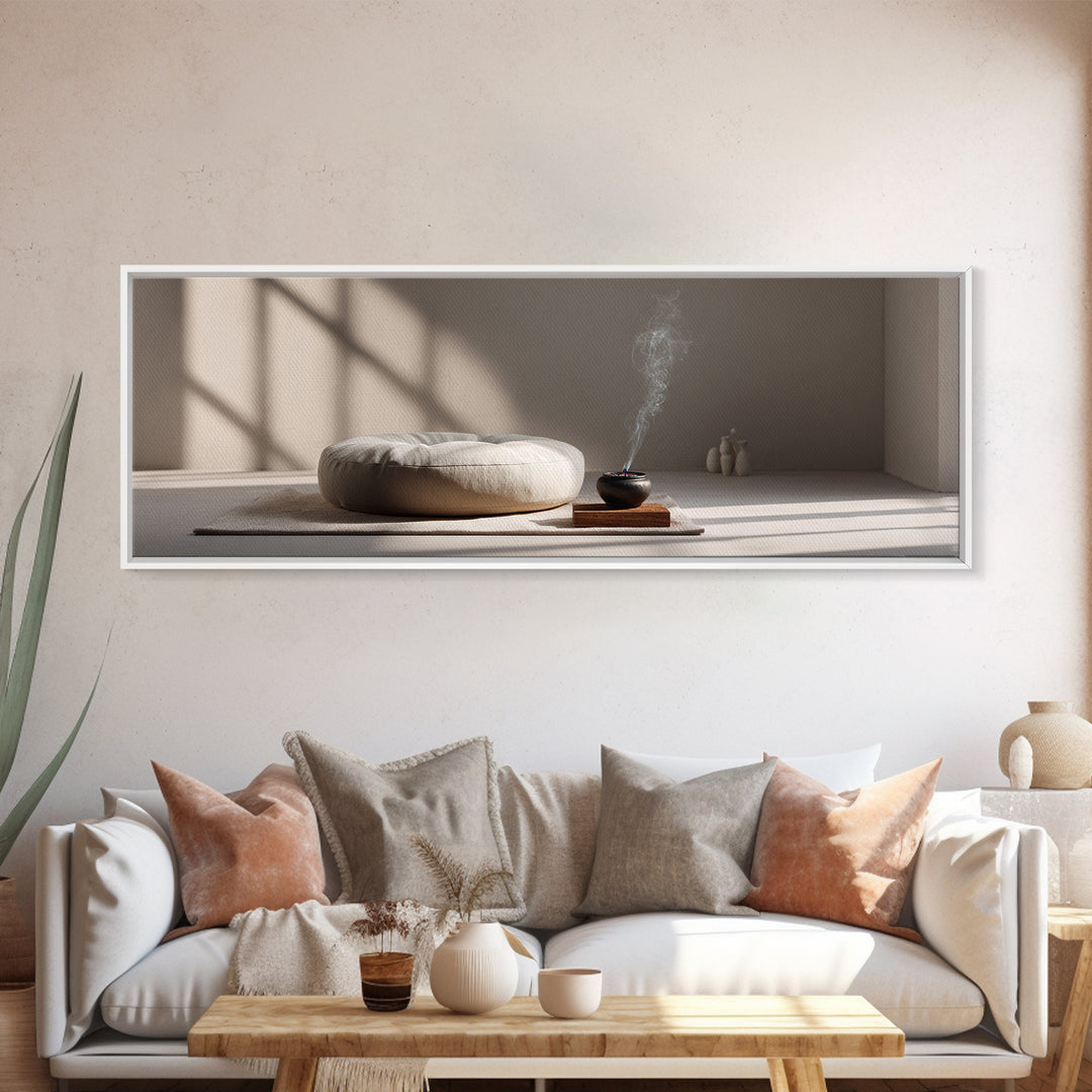 Minimal Zen Meditation Room Canvas Print, Wabi Sabi Neutral Wall Art, Japandi Home Decor, Calming Yoga Studio Decor, Serene Spa Decor