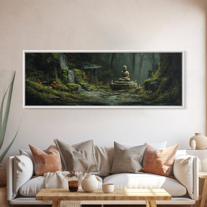 Mossy Forest Buddha Sanctuary, Zen Wall Art, Meditation Canvas Print, Serene Nature Decor, Spa And Yoga Room Decor, Home Decor