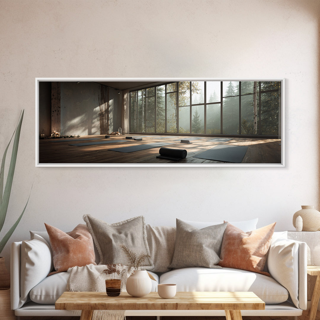 Serene Forest Yoga Studio Wall Art, Panoramic Zen Meditation Canvas Print For Spa Decor, Wellness Room, Calming Home Decor