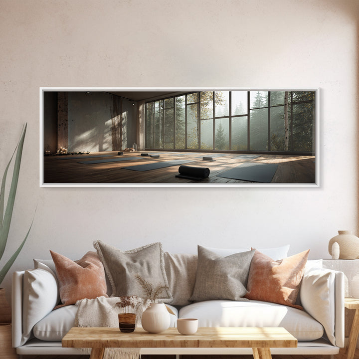 Serene Forest Yoga Studio Wall Art, Panoramic Zen Meditation Canvas Print For Spa Decor, Wellness Room, Calming Home Decor