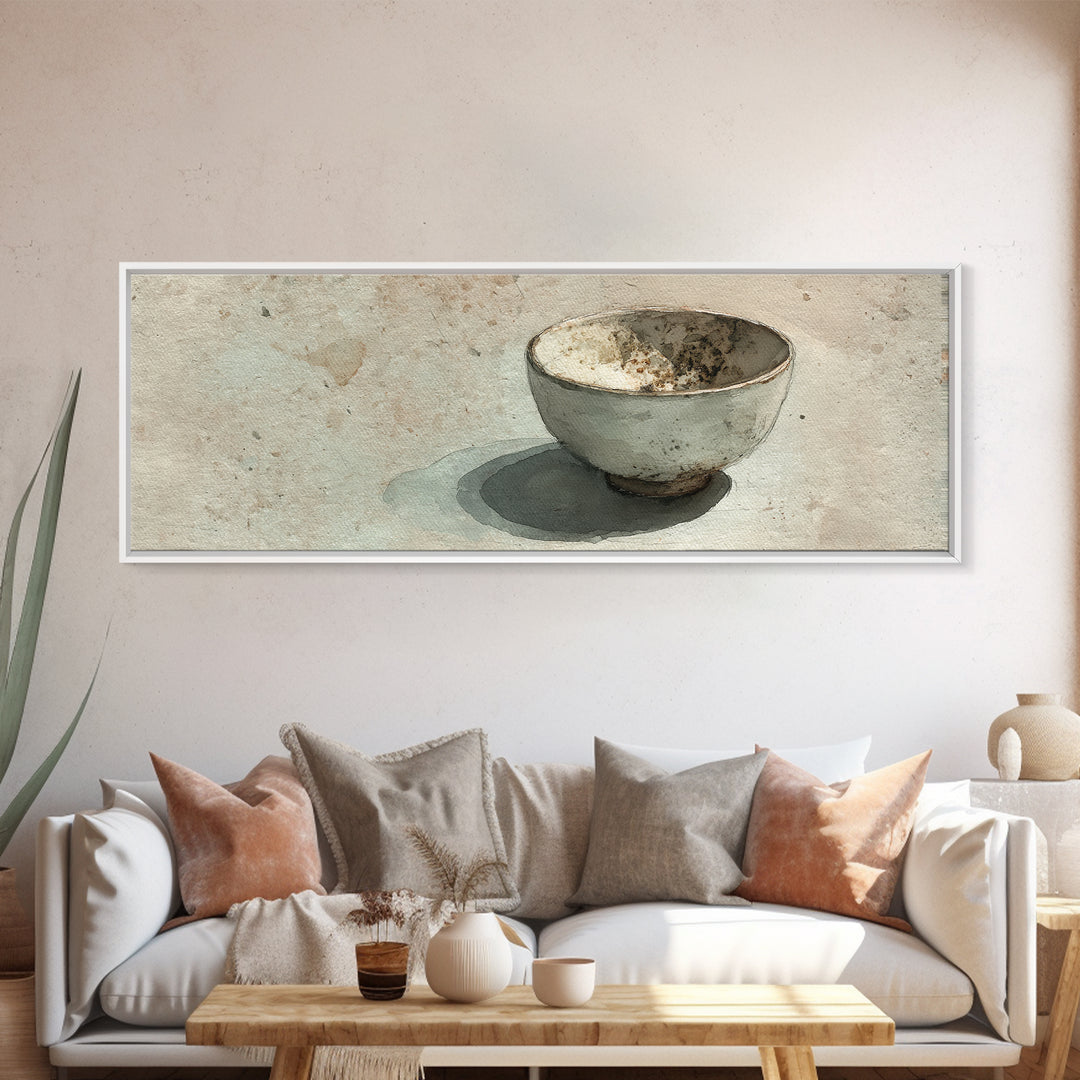 Minimalist Wabi Sabi Ceramic Bowl Canvas Print, Neutral Still Life Wall Art, Japandi Decor, Kitchen Art, Modern Home Decor