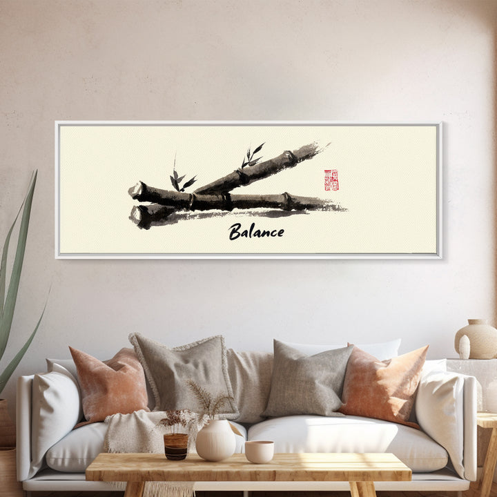 Ink Bamboo Balance Wall Art, Minimalist Zen Calligraphy Print, Japandi Office Decor, Mindfulness Gift, Tranquil Home Decor
