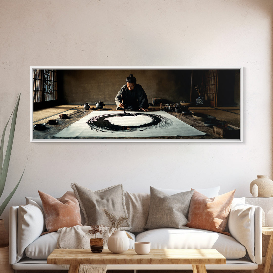 Traditional Calligrapher Painting Enso Canvas Print, Japanese Wall Art, Zen Meditation Decor, Asian Inspired Office Art Print