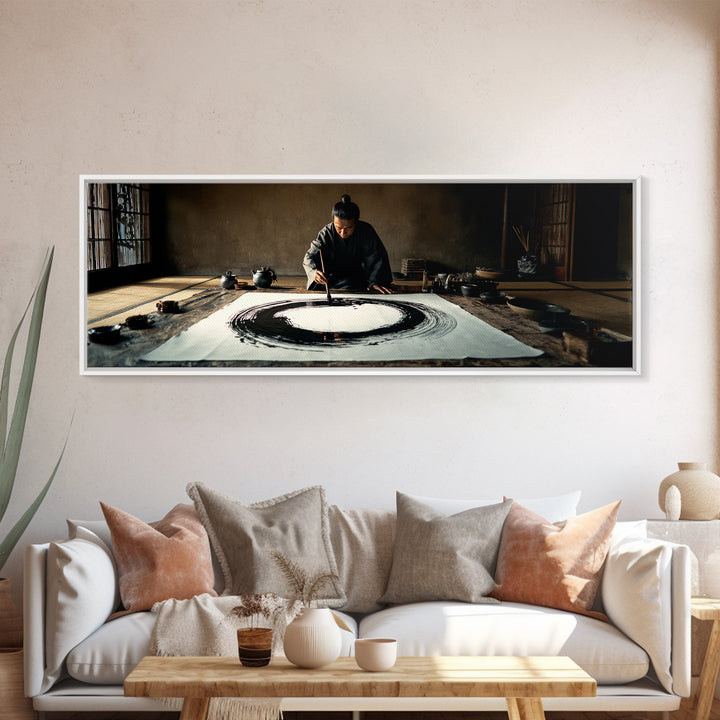 Traditional Calligrapher Painting Enso Canvas Print, Japanese Wall Art, Zen Meditation Decor, Asian Inspired Office Art Print