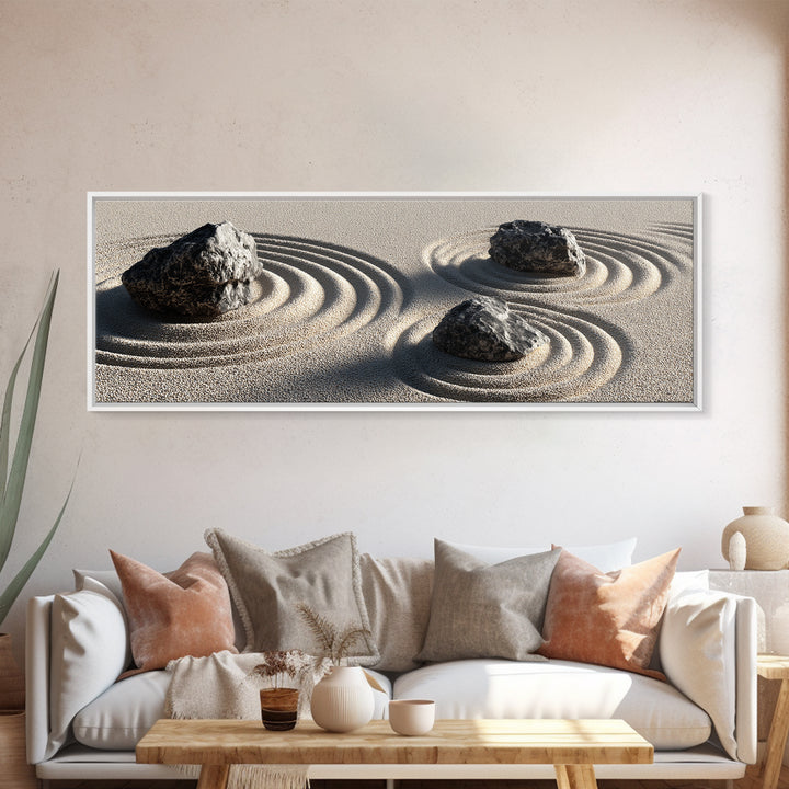 Raked Zen Sand Garden Rocks Canvas Print, Japandi Wall Art, Neutral Minimalist Decor For Meditation Room And Spa Home Decor