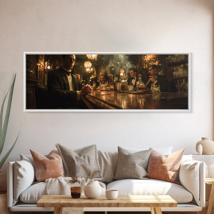 Elegant Tuxedo Men In Jazz Lounge Framed Canvas Print, Speakeasy Bar Wall Art, Masculine Home Decor, Gift For Him, Office Decor