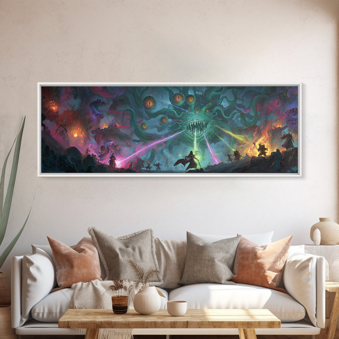 Eldritch Tentacle Monster Epic Battle Wall Art, Cosmic Horror Canvas Print, Sci Fi Fantasy Decor, Gamer Room Gift For Him